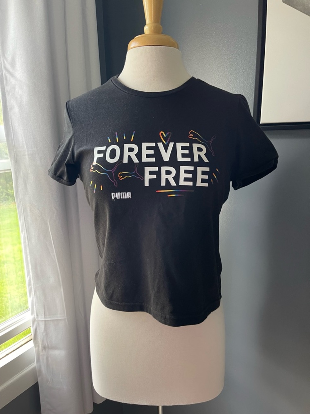 Puma Black "Forever Free" Short Sleeve Tee with Rainbow Accents